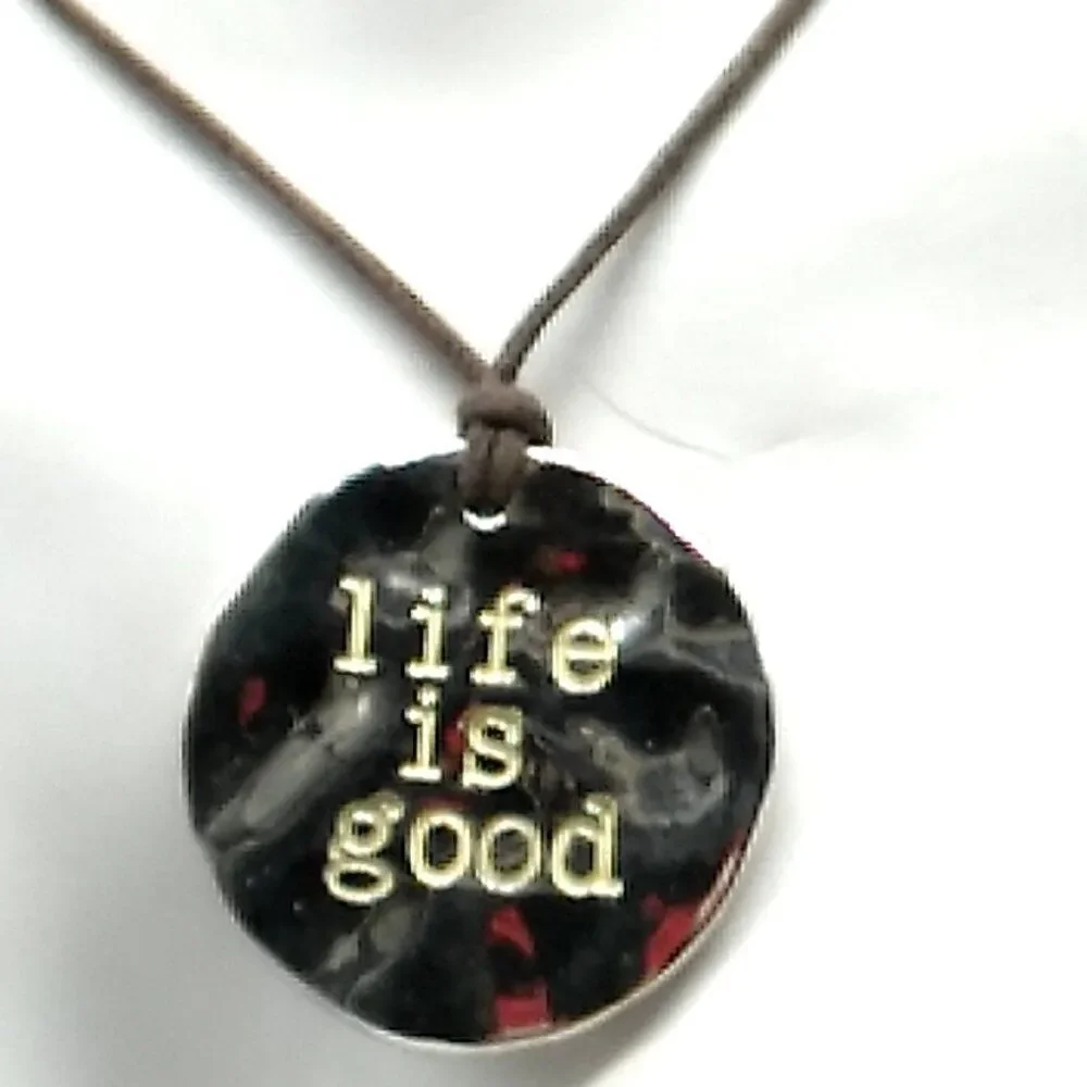 Life is Good & Enjoy the Little Things Reversible Silver-tone Pendant Necklace